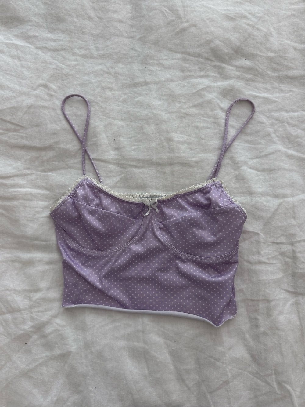 Adika Lilac Polka Dot Lace-Trim Crop Top
